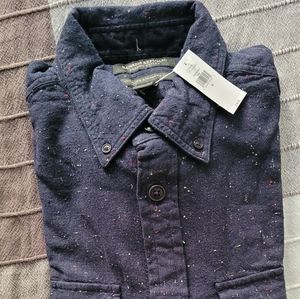 Banana Republic Standard-Fit Donegal Flannel Shirt (Navy, Small)